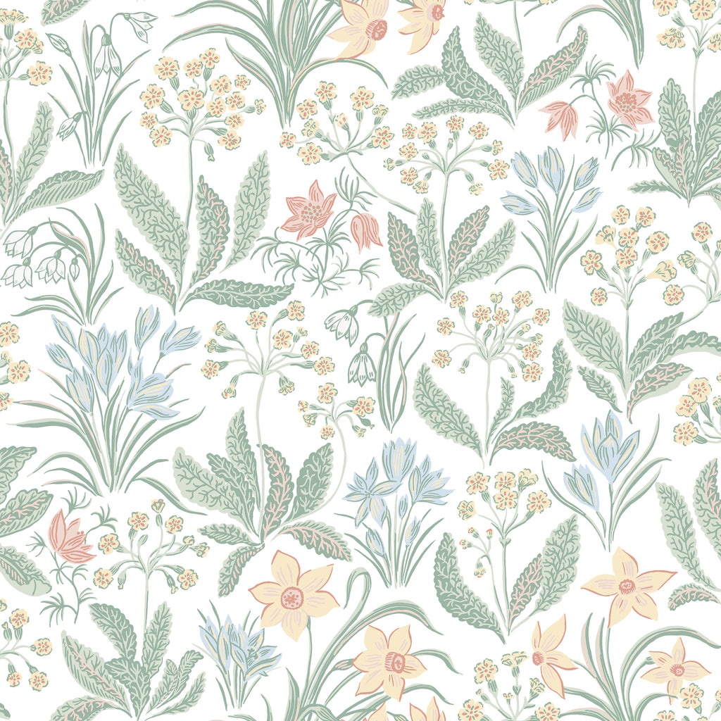 Huset i Solen, Floral Pattern Wallpaper in white closeup