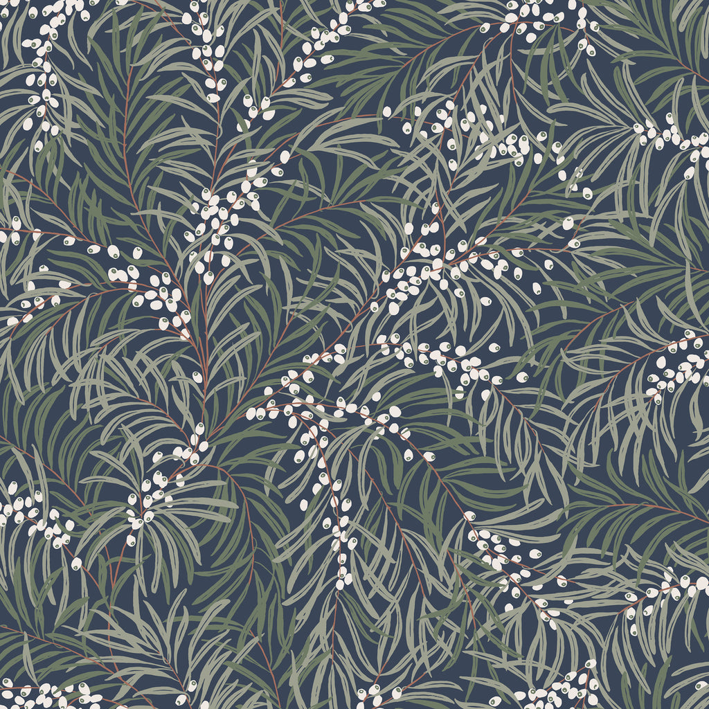 Idun, Nature Pattern Wallpaper in dark blue close up 