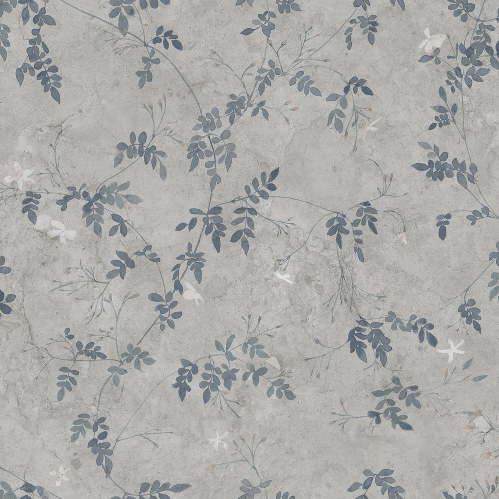 Irene, Floral Pattern Wallpaper in Blue closeup