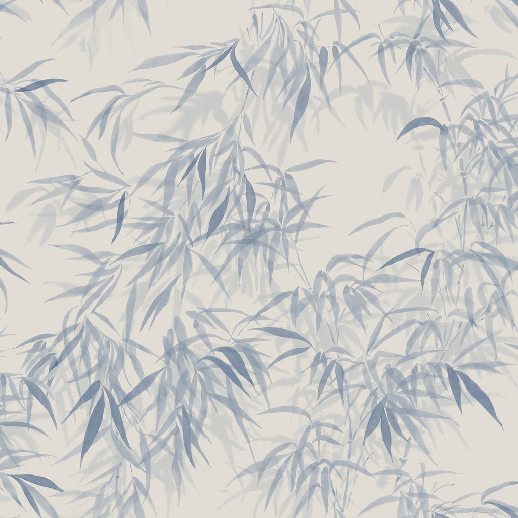Jon Watercolor Bamboo Japanese Wallpaper in Blue closeup