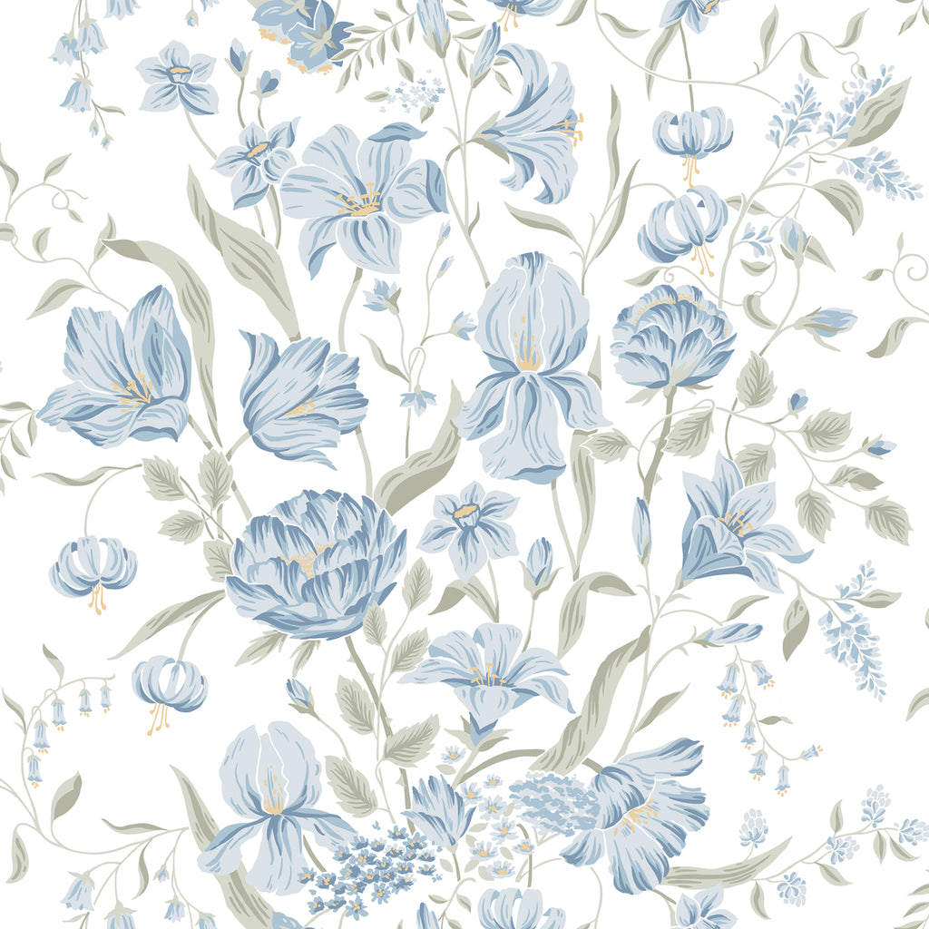 Karins Bukett, Floral Pattern Wallpaper in White closeup