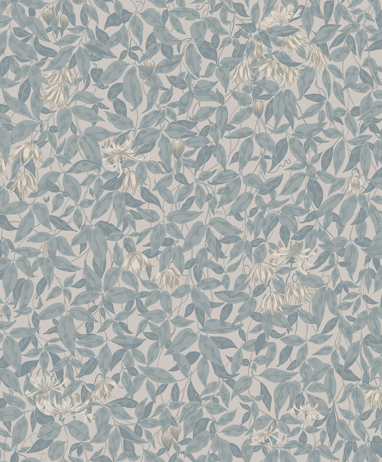 Linnea, Floral Pattern Wallpaper in blue featured closeup