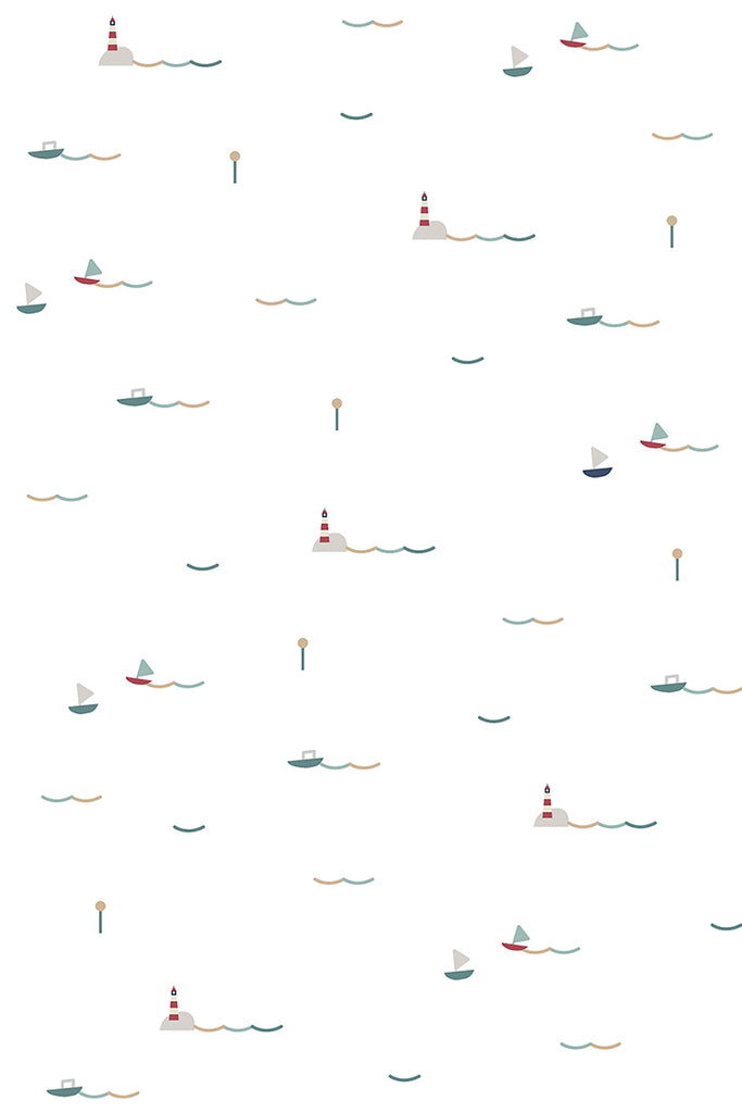 Little Sailors, Pattern Wallpaper Blue Sand close up