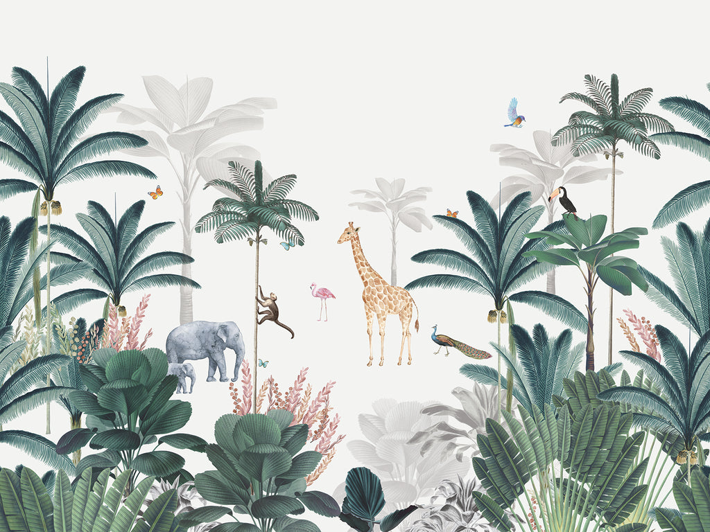 Lush Kingdom, Animal Mural Wallpaper in Dark Green Close Up