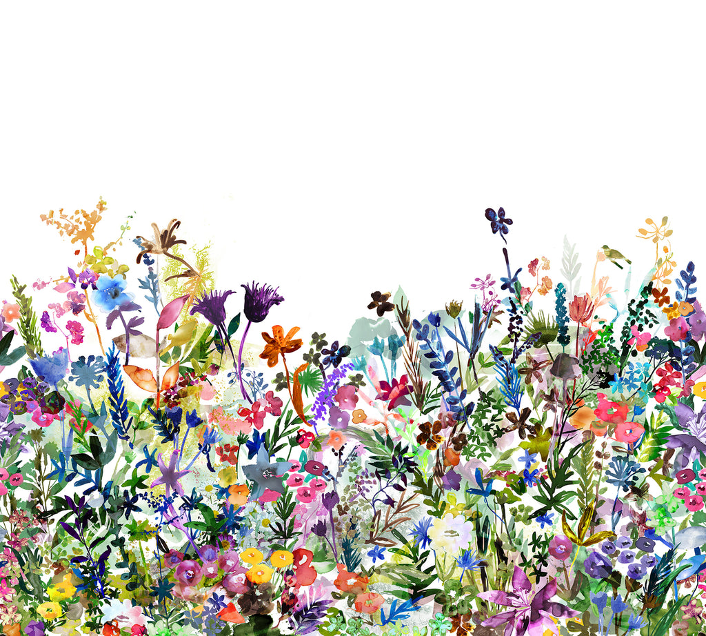 May Meadow, Floral Mural Wallpaper in multicolor bright closeup