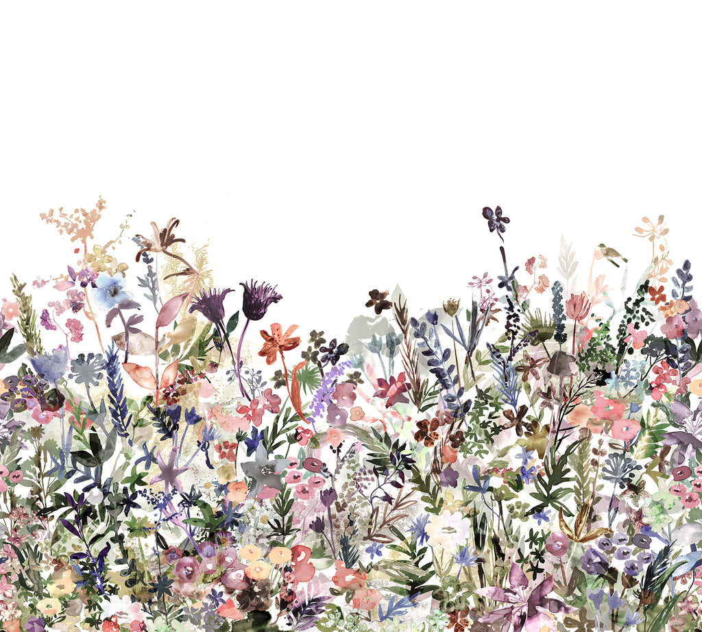 May Meadow, Floral Mural Wallpaper in multicolor pastel closeup