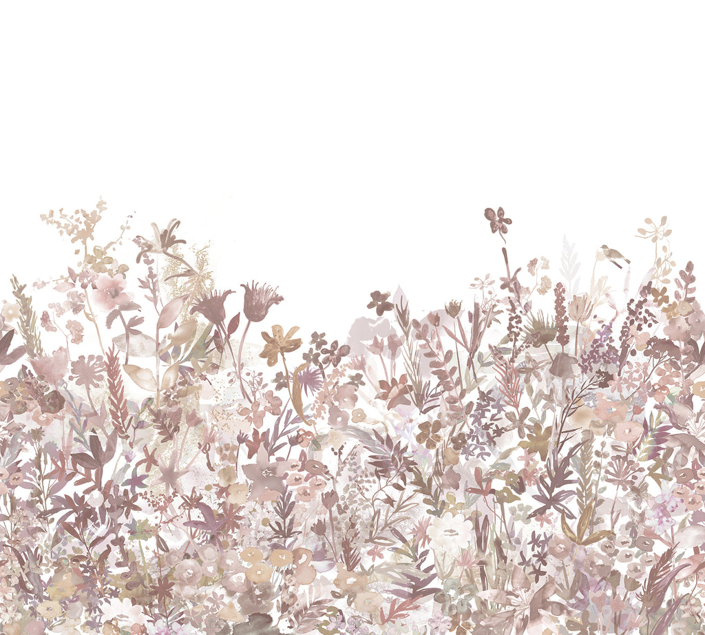 May Meadow, Floral Mural Wallpaper in soft pink closeup
