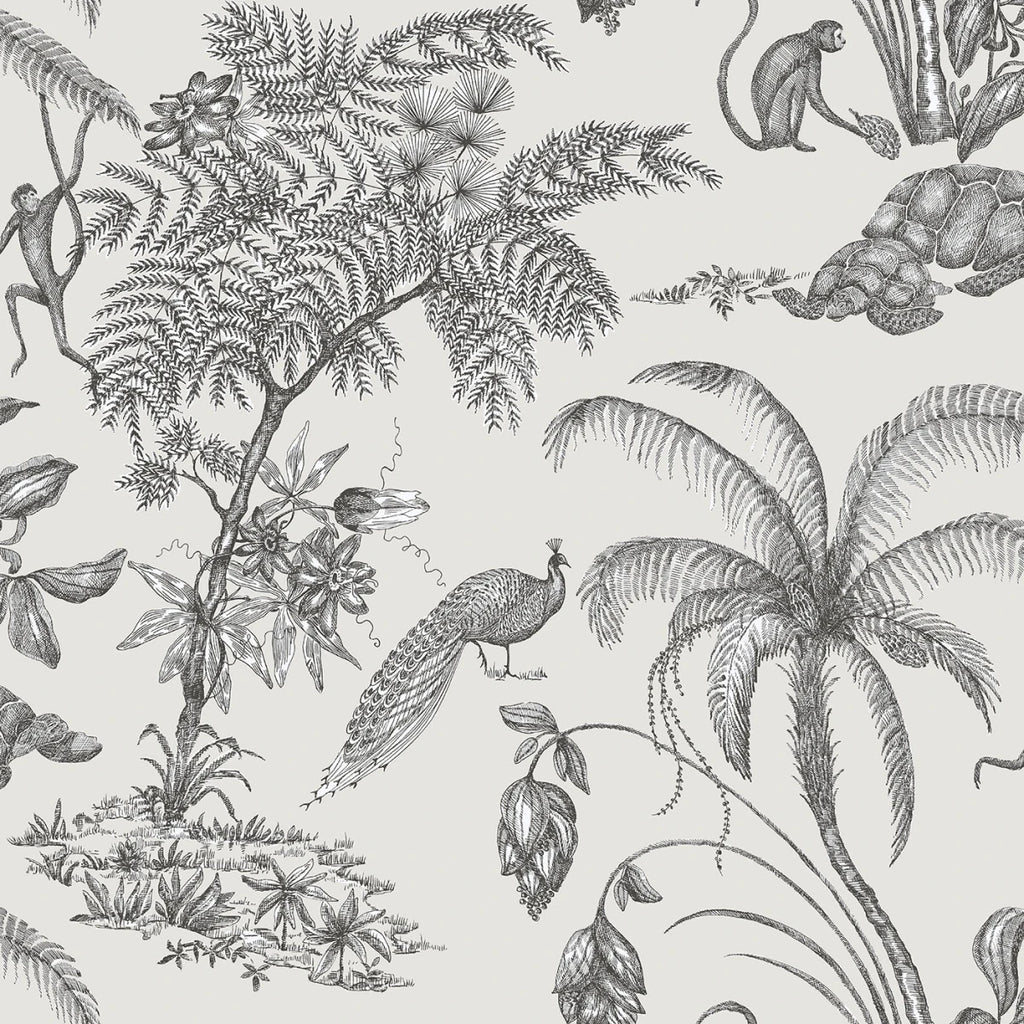 Moa, Tropical Pattern Wallpaper in dark grey closeup