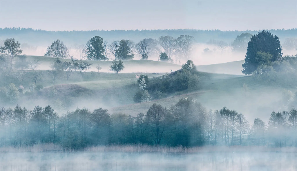 Morning Haze, Blue Landscape Wallpaper closeup