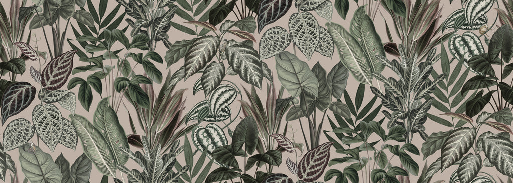Night-time Jungle, Tropical Mural Wallpaper in brush pink closeup
