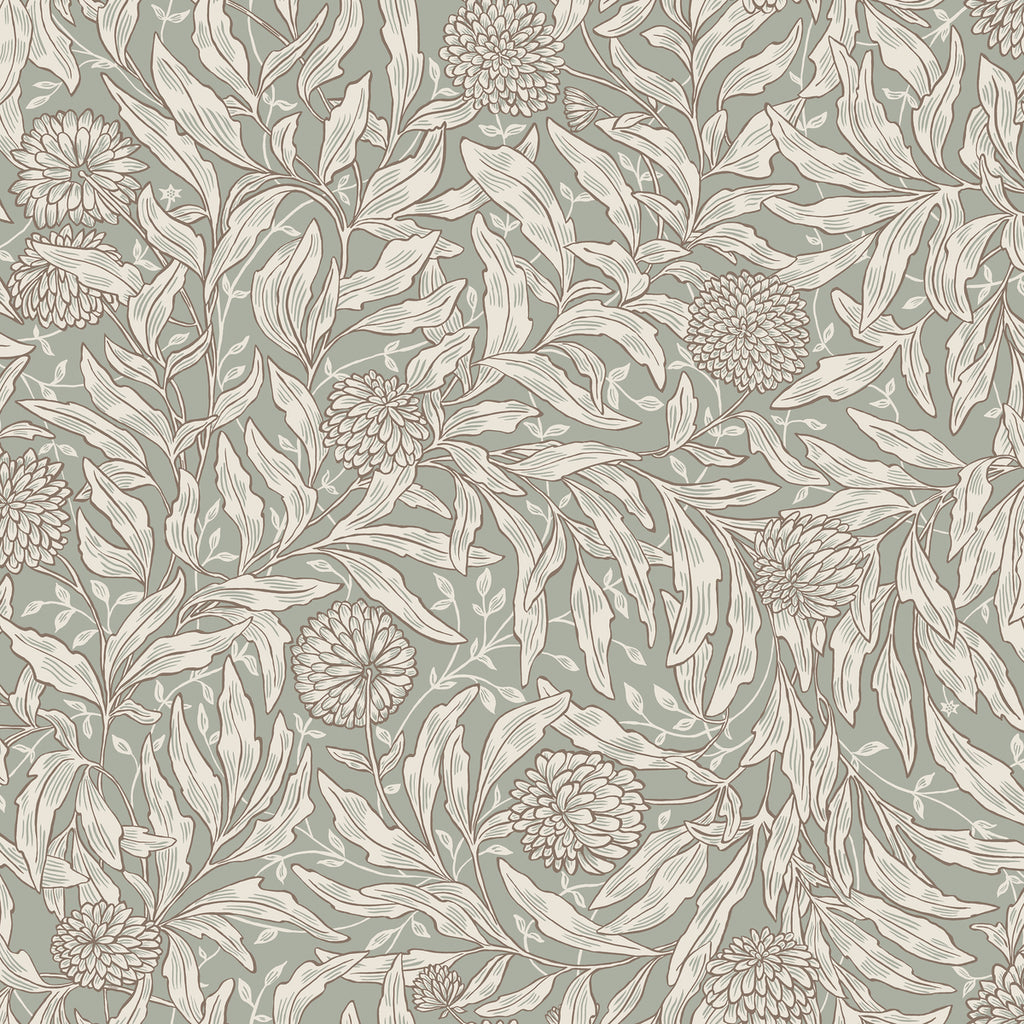 Olof, Floral Pattern Wallpaper in Green closeup