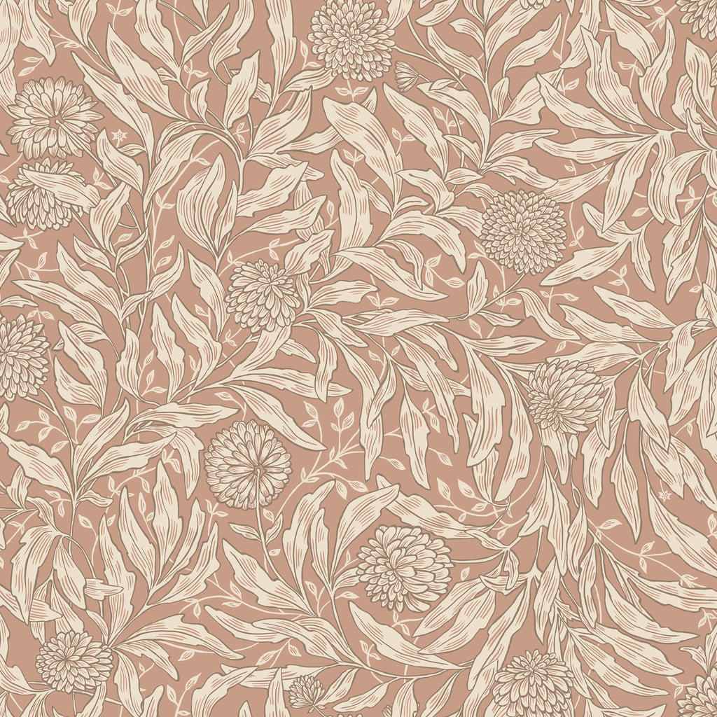 Olof, Floral Pattern Wallpaper in Terracotta closeup