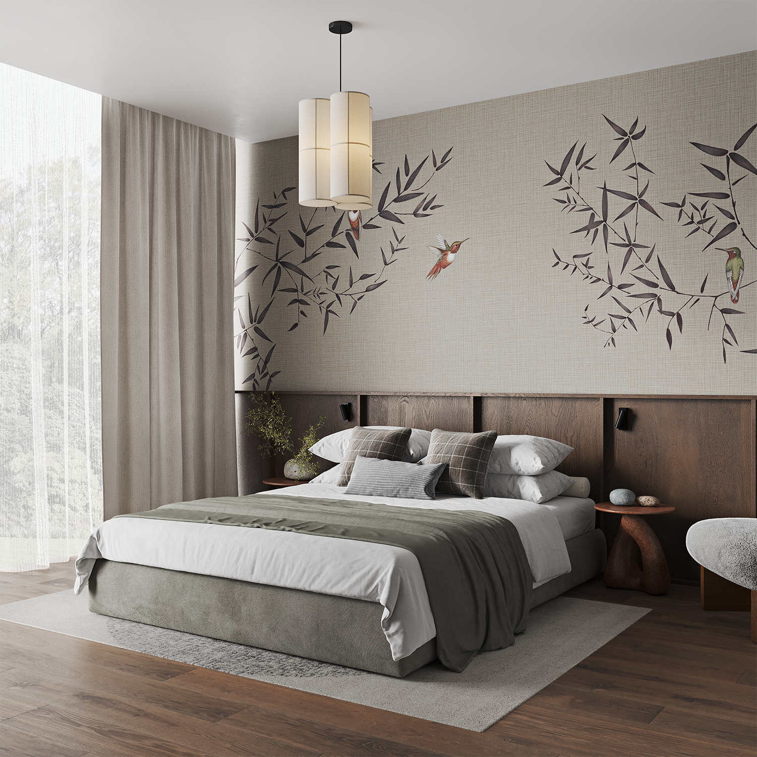 Oriental Birdsong, Animal Mural Wallpaper in bedroom