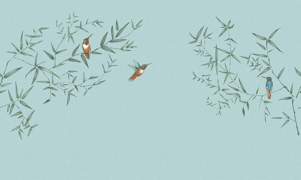 Oriental Birdsong, Animal Mural Wallpaper in Sky Blue colourway 