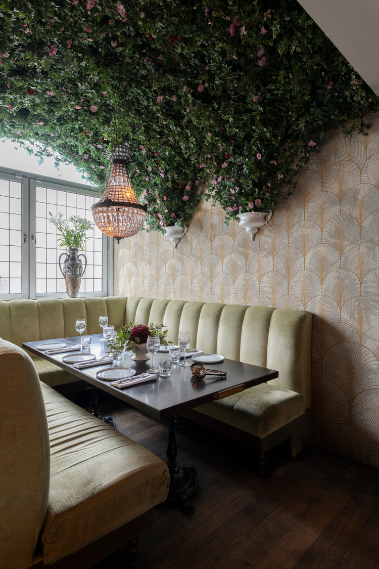 Palm Gold Arch, Pattern Wallpaper in cafe