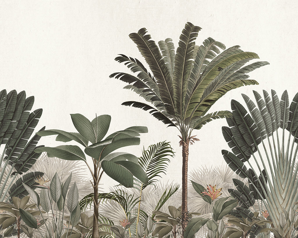 Palm Paradise, Tropical Mural Wallpaper in Green close up