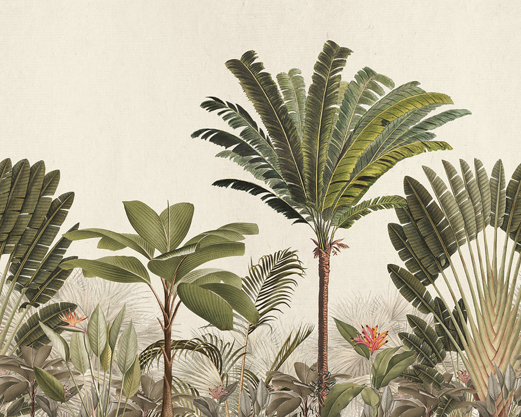 Palm Paradise, Tropical Mural Wallpaper in Honey close up
