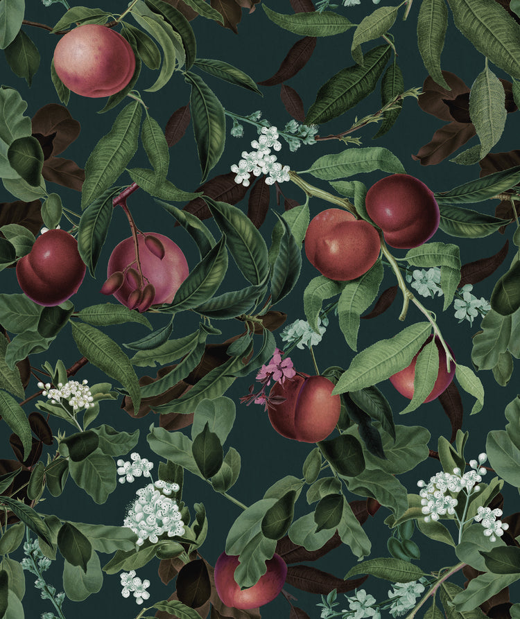 Peach Valley, Floral Pattern Wallpaper in Crimson colourway