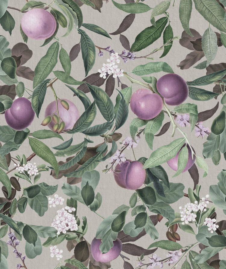 Peach Valley, Floral Pattern Wallpaper in Plum colourway