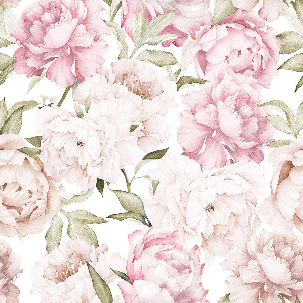 Peonies Garden, Floral Pattern Wallpaper in Blush Pink close up