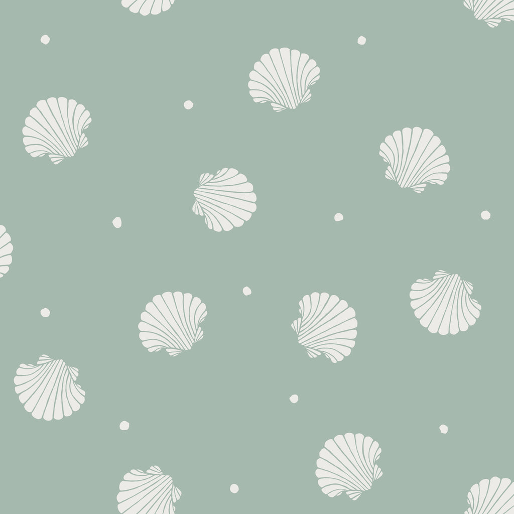 Picking Seashells, Wallpaper in Sage Closeup