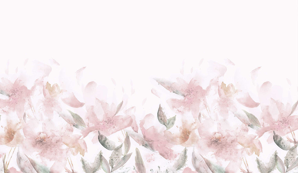 Pink Florals, Watercolour Mural Wallpaper close up 