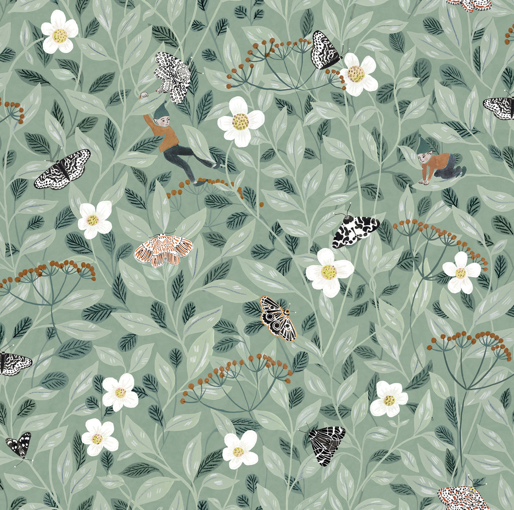 Pixie, Floral Pattern Wallpaper in Green colourway