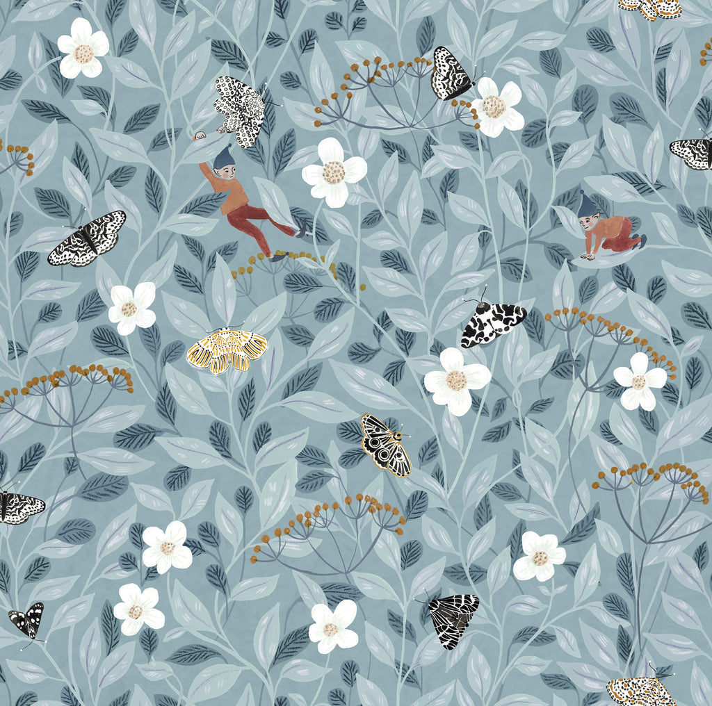 Pixie, Floral Pattern Wallpaper in Light Blue colourway