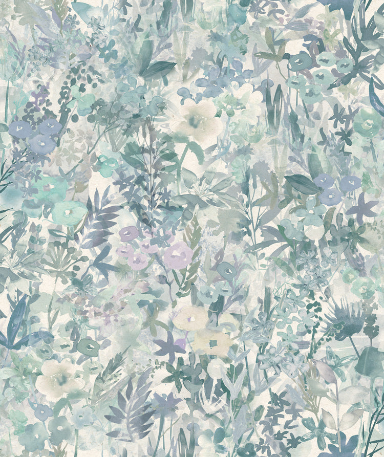 Poppy Meadow, Floral Pattern Wallpaper in Light Blue colourway