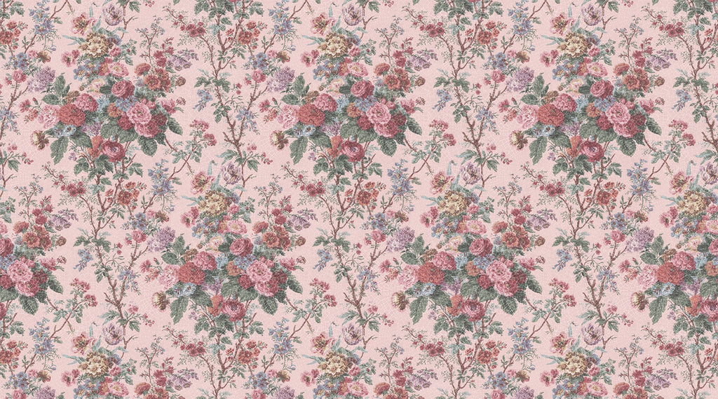 Porcelain, Floral Pattern Wallpaper in blush pink colourway closeup
