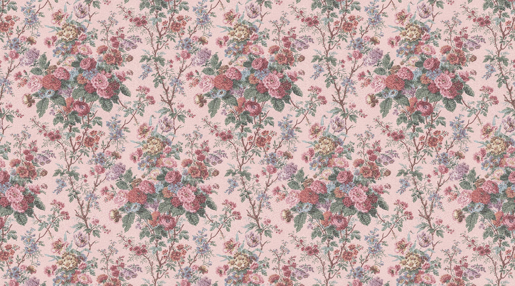 Porcelain, Floral Pattern Wallpaper in blush pink colourway closeup