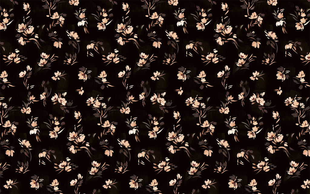 Rebecca, Floral Pattern Wallpaper in Black close up 