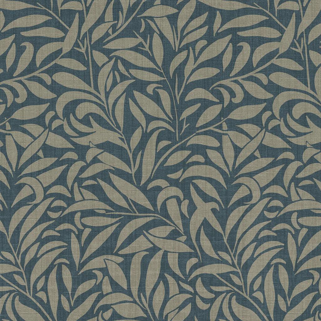 Rippling Leaves, Pattern Wallpaper in Blue close up