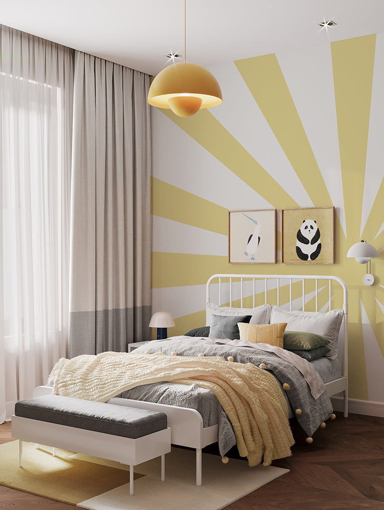 Rising Sun, Wallpaper in yellow featured on wall of a bedroom