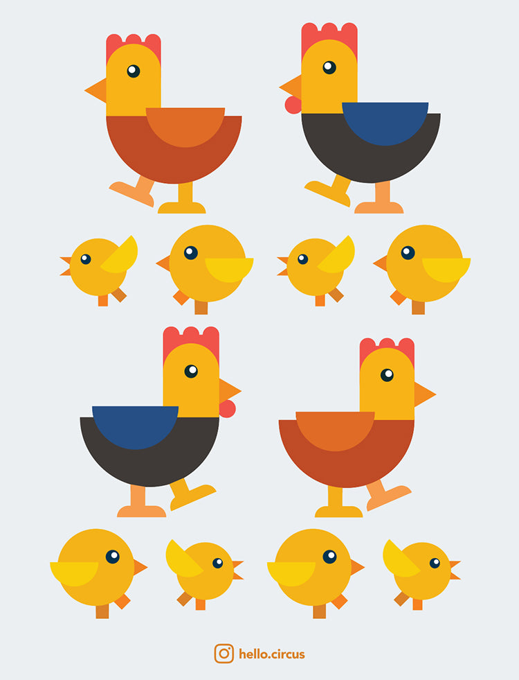 Rooster and Hen Family, Wall Decals closeup.