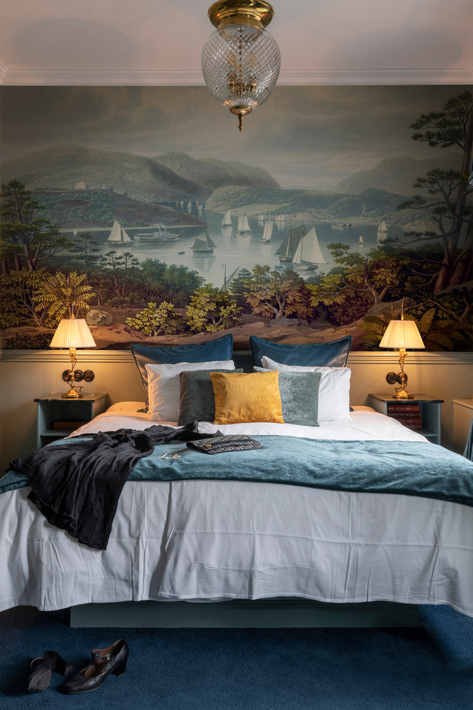 Closed up Safe Heaven, Landscape Mural Wallpaper featured on the wall of a bedroom