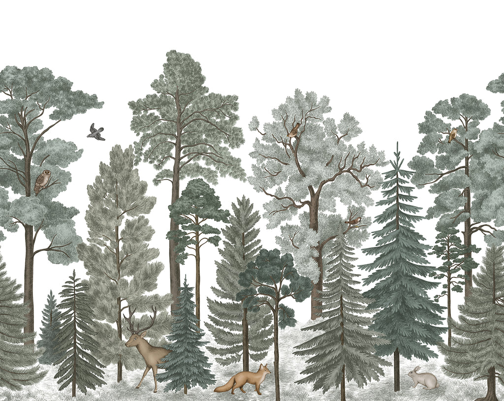 Scandinavian Forest, Mural Wallpaper in Green Colourway