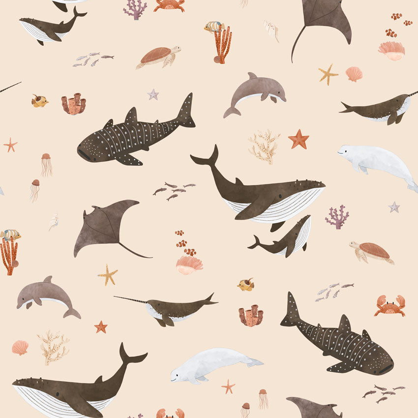Splendid Sea, Pattern Wallpaper in Beige close up