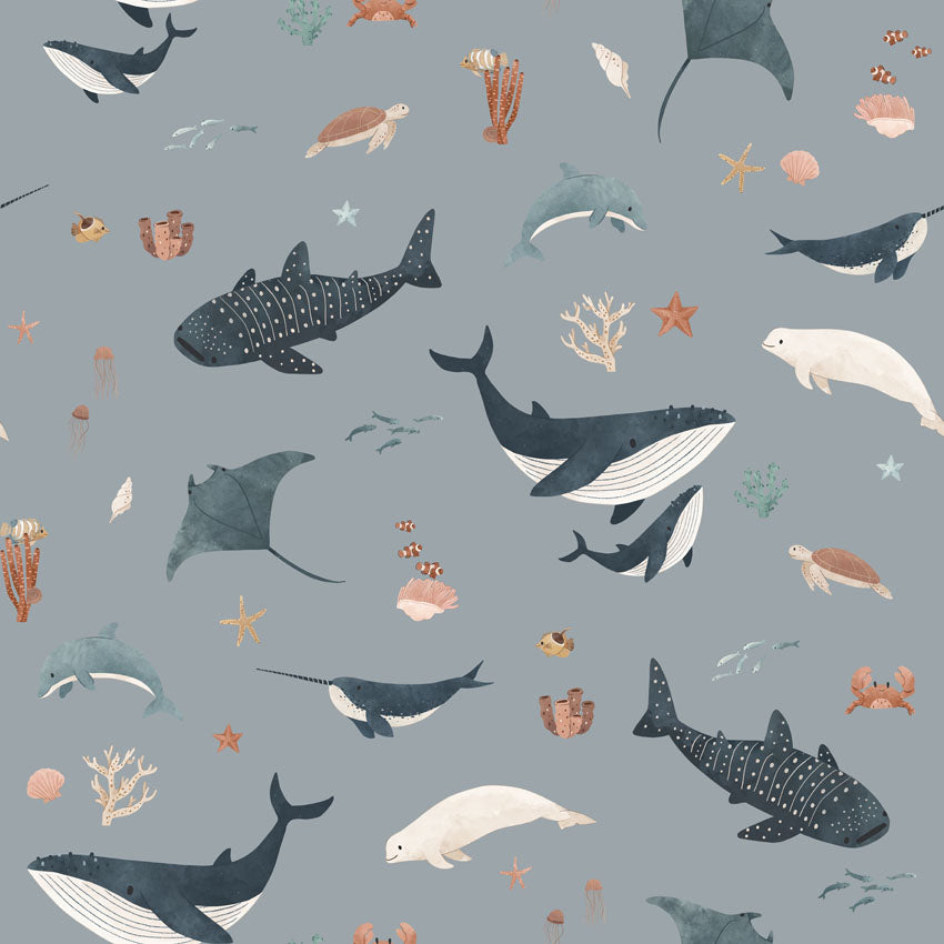 Splendid Sea, Pattern Wallpaper in Blue close up
