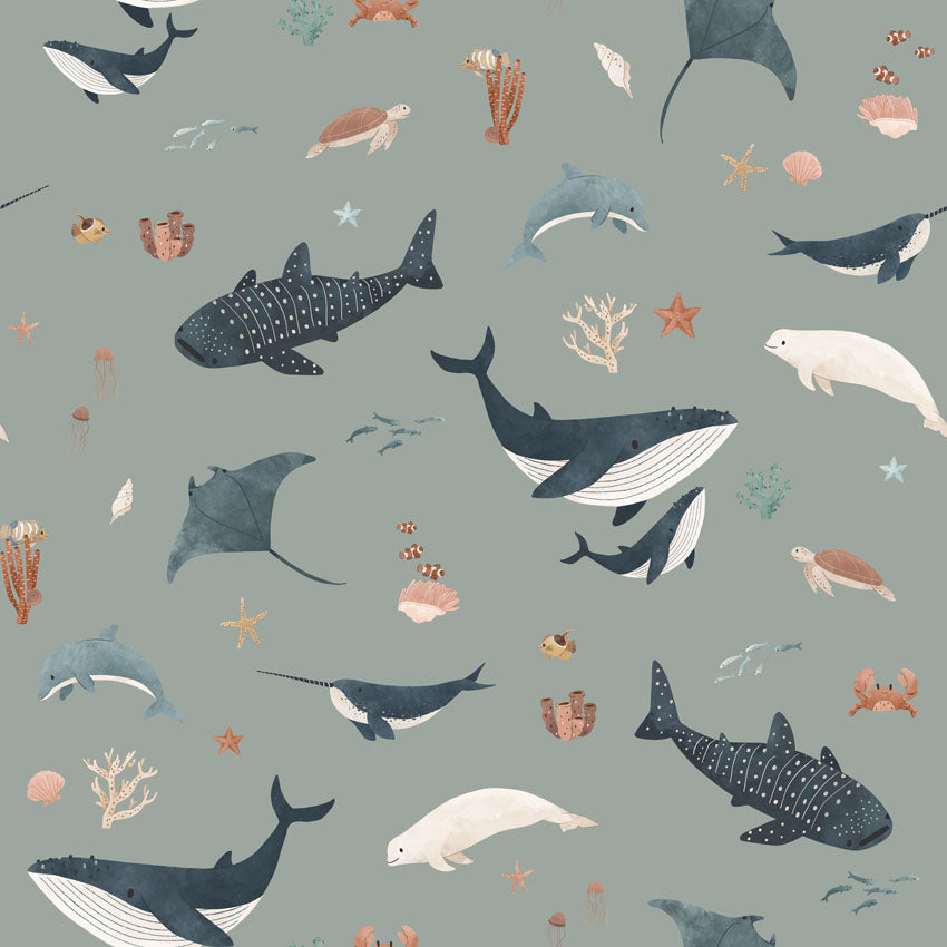 Splendid Sea, Pattern Wallpaper in Green close up