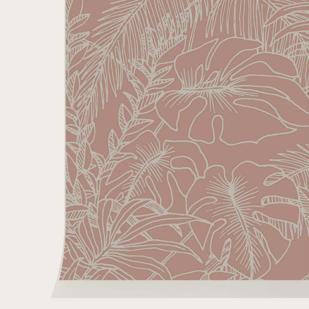 Terre, Tropical Pattern Wallpaper in Terracotta, closeup