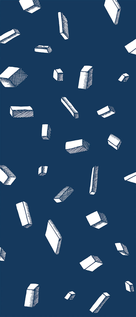 Tetris, Pattern Wallpaper in Blue, closeup
