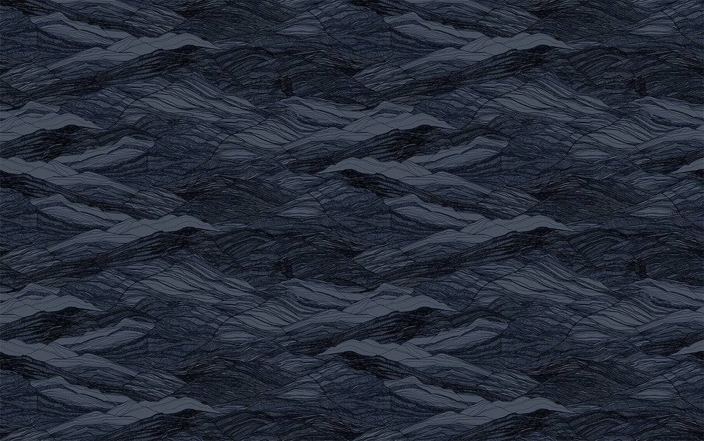 Tidal Waves, Pattern Wallpaper in Dark Blue close up 