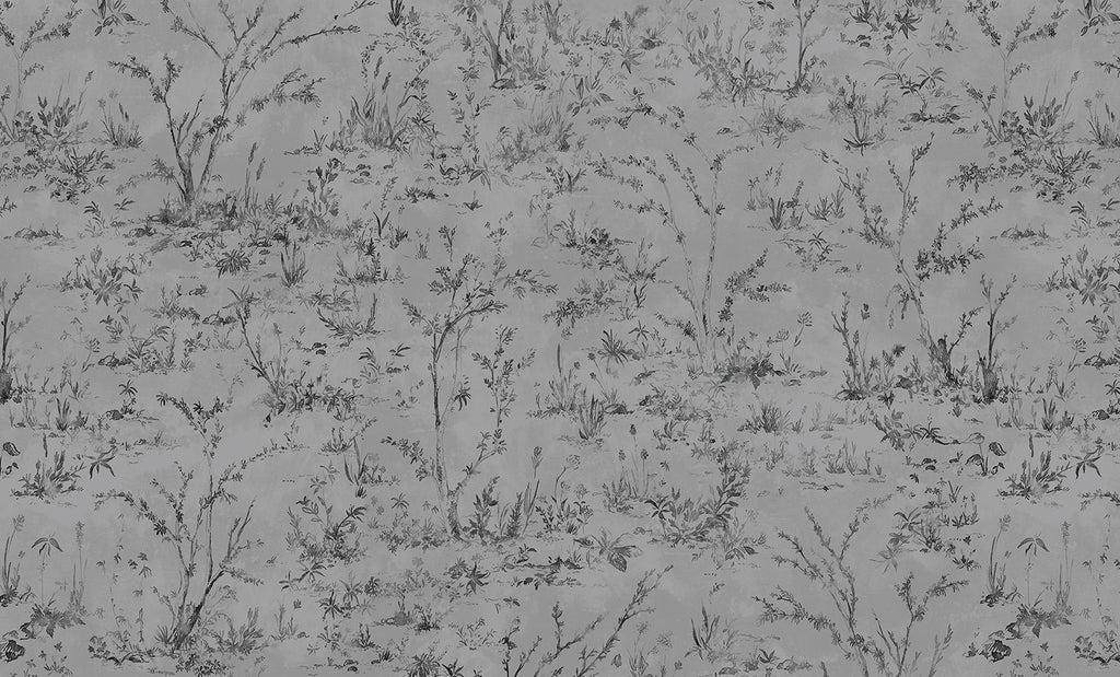 Trisha, Floral Pattern Wallpaper in grey close up 