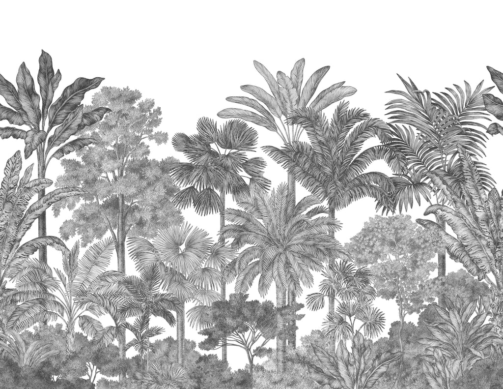 Tropical Bellewood, Mural Wallpaper in black and white close up