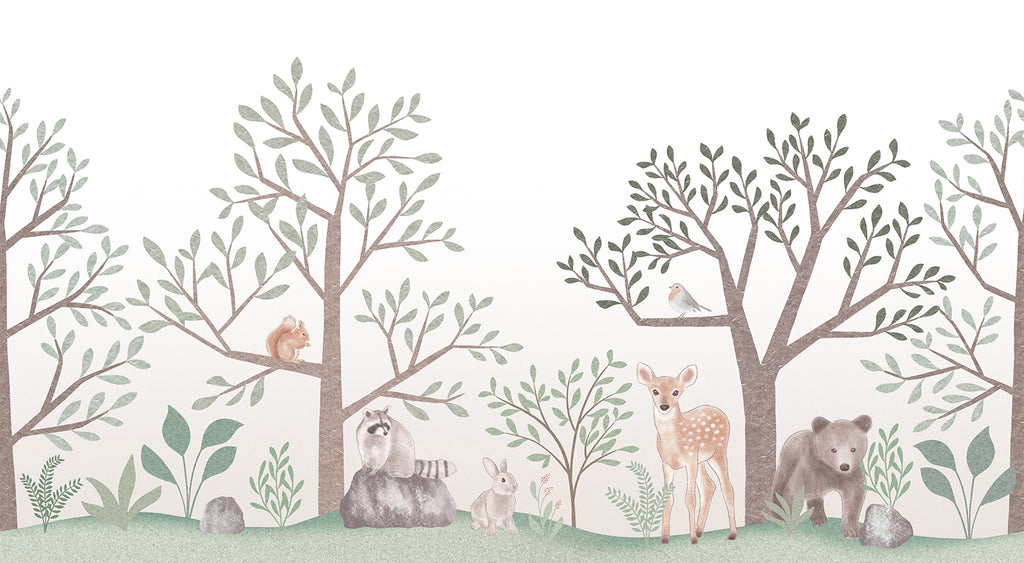 Walk in the Wild Woods Animal Mural Wallpaper Close Up