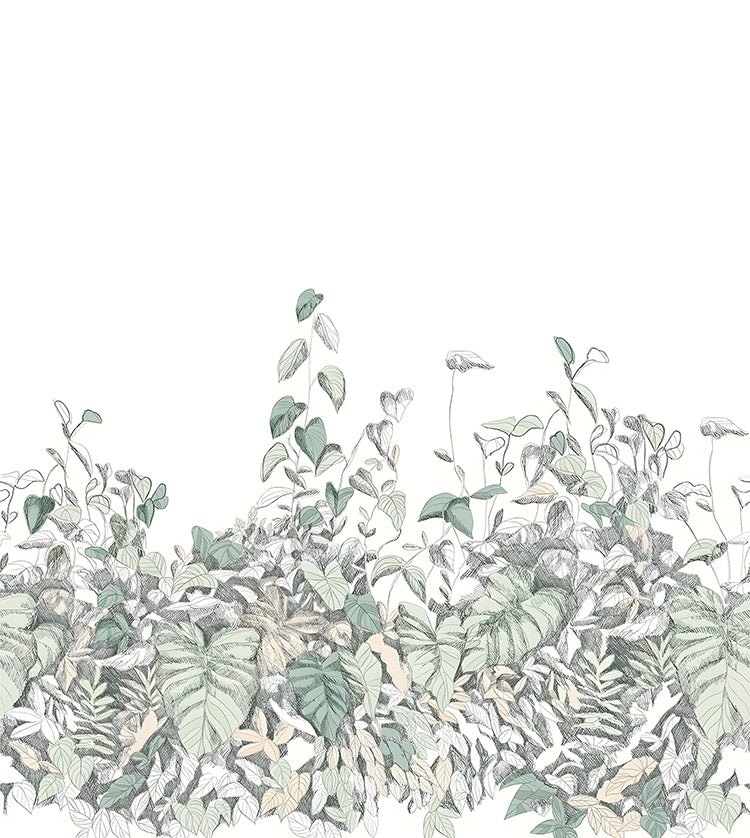 Willow Bush, Wallpaper in forest green close up 