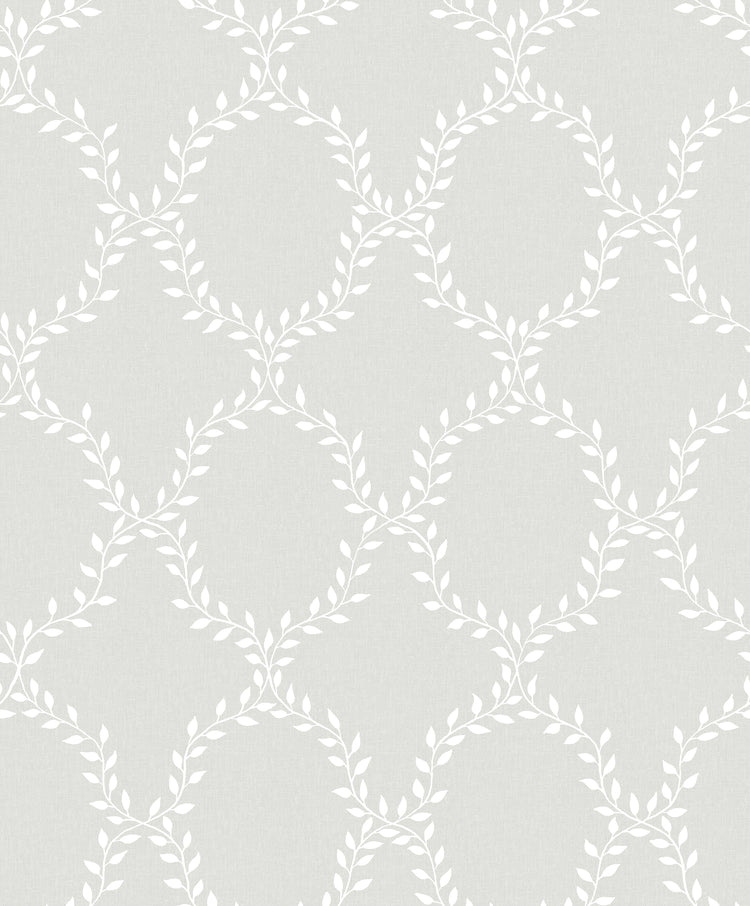 Wilma Wreath Patterned Wallpaper in Grey Closeup