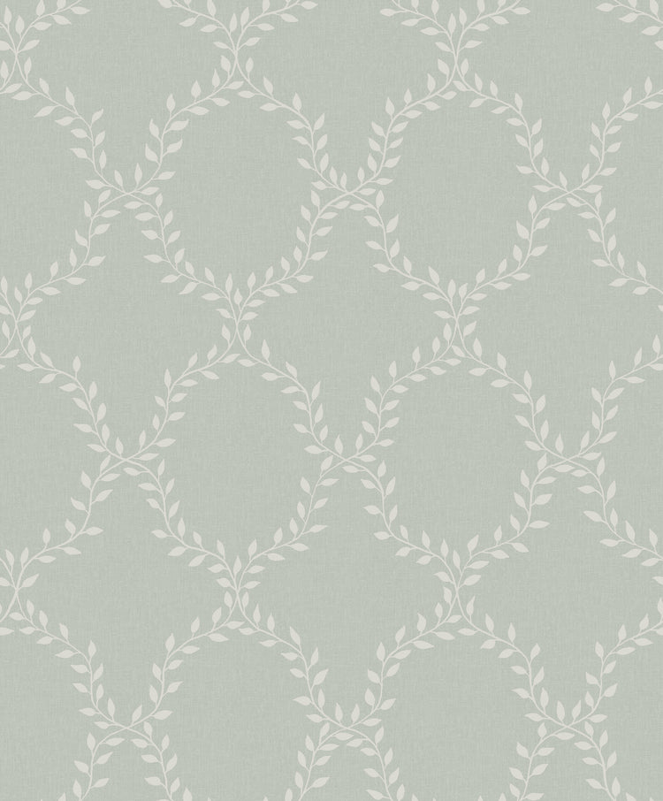 Wilma Wreath Patterned Wallpaper in Sage Closeup