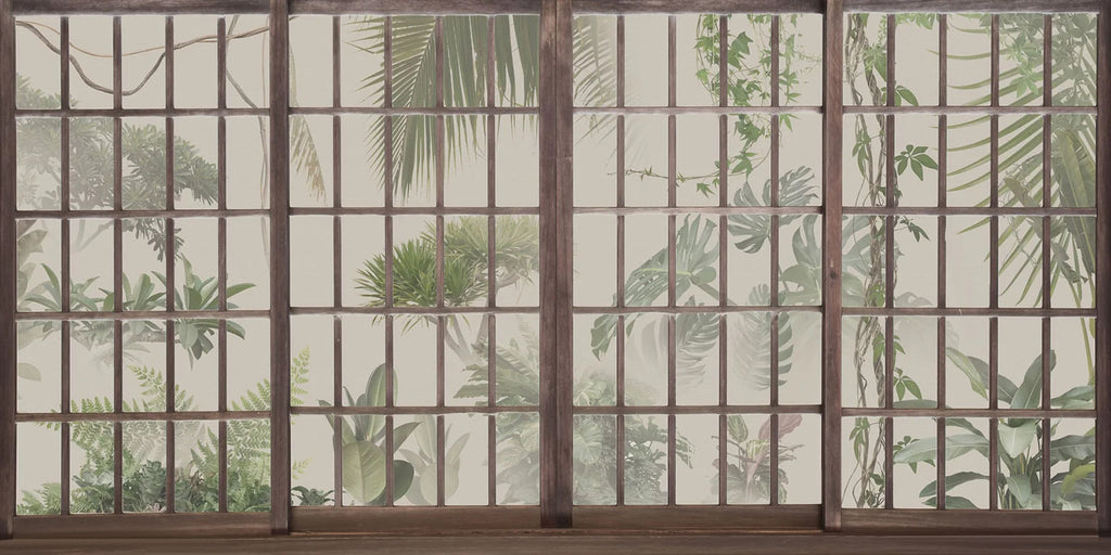 Window View, Beige Wallpaper in Beige closeup